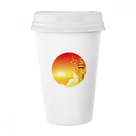 Dıythinker 350 ml Sun Star Süsun Bayrağı Klasik Kupa Beyaz Çömlekçilik Seramik Kupa