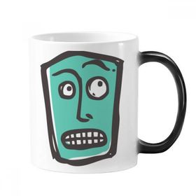 Dıythinker 350 ml Suprised Abstract Face Sketch Emoticons Online Chat Morphing Isıya Duyarlı Değişen Renk Kupa