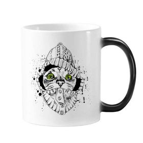 Dıythinker 350 ml Süveter Beyaz Kedi Kafası Koruyucu Hayvan Hayvan Hayvan Sevgili Değişen Renk Kupa