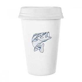 Dıythinker 350 ml Tahıl Mavi Büyük Balık Klasik Kupa Beyaz Çömlekçilik Seramik Kupa