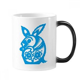 Dıythinker 350 ml Tavşan Yılı Hayvan Çin Zodyak Değişen Renk Değiştiren Isıya Duyarlı Saplı Kupa