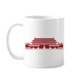 Dıythinker 350 ml Tiananmen Chairman Mao Kırmızı Çin Klasik Beyaz Çömlek Seramik Saplı Kupa