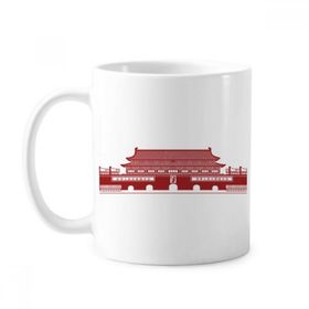Dıythinker 350 ml Tiananmen Chairman Mao Kırmızı Çin Klasik Beyaz Çömlek Seramik Saplı Kupa
