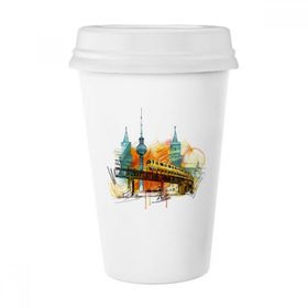Dıythinker 350 ml Tokyo Japon Hafif Raylı Tren Kulesi Klasik Kupa Beyaz Çömlekçilik Seramik Kupa