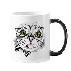 Dıythinker 350 ml Tougue Bow Beyaz Kedi Koruyucu Hayvan Hayvan Hayvan Sevgili Değişen Renk Kupa
