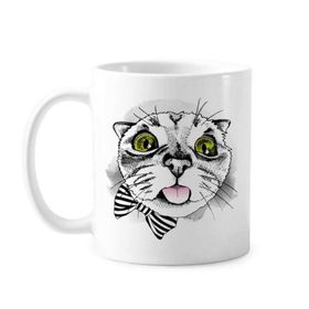 Dıythinker 350 ml Tougue Bow Beyaz Kedi Koruyucu Hayvan Hayvan Sevgili Klasik Kupa