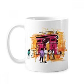 Dıythinker 350 ml Triumphal Arch Paris Fransa El Çizimi Klasik Beyaz Çömlek Seramik Saplı Kupa