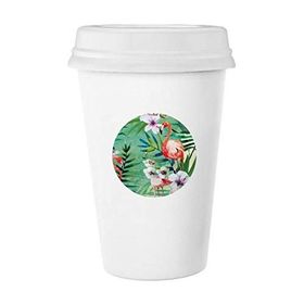 Dıythinker 350 ml Tropikal Bitkiler Flamingo Hayvan Klasik Kupa Beyaz Çömlekçilik Seramik Kupa
