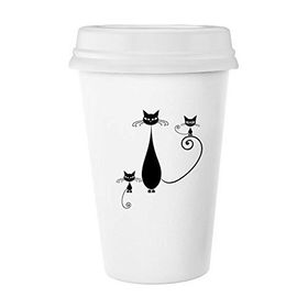 Dıythinker 350 ml Üç Siyah Kedi Sevgili Cadılar Bayramı Hayvan Sanat Silüeti Klasik Beyaz Çömlek Seramik Kupa