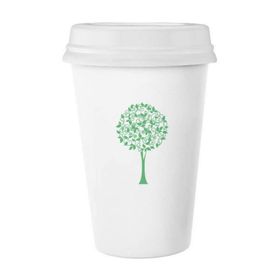 Dıythinker 350 ml Yeşil Yuvarlak Ağaç Yaprakları Çiçek Klasik Kupa Beyaz Çömlekçilik Seramik Kupa