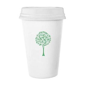 Dıythinker 350 ml Yeşil Yuvarlak Ağaç Yaprakları Çiçek Klasik Kupa Beyaz Çömlekçilik Seramik Kupa