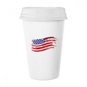 Dıythinker 350 ml Yıldızlar ve Çizgiler Özel Amerika Ülke Bayrağı Klasik Beyaz Çömlek Seramik Kupa