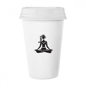 Dıythinker 350 ml Yoga Kız Keep Healthy Cross Legged Spor Silüeti Klasik Beyaz Çömlek Seramik Kupa