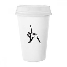 Dıythinker 350 ml Yoga Kız Streç Keep Healthy Sports Silhouette Klasik Kupa Beyaz Çömlekçilik Seramik Kupa