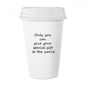 Dıythinker 350 ml You Can Give Gift To World İlham Verici Alıntı Sözler Klasik Beyaz Çömlek Seramik Kupa