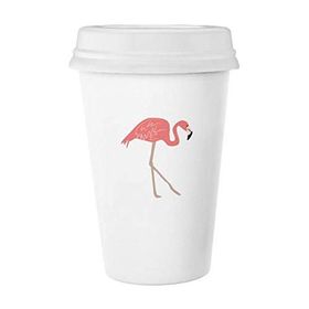 Dıythinker 350 ml Yürüme Flamingo Desenli Pembe Klasik Kupa Beyaz Çömlekçilik Seramik Kupa