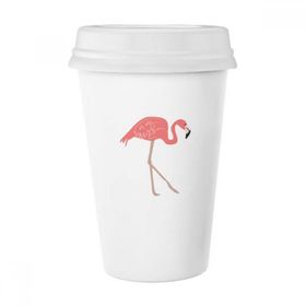 Dıythinker 350 ml Yürüme Flamingo Desenli Pembe Klasik Kupa Beyaz Çömlekçilik Seramik Kupa