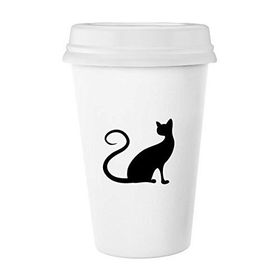 Dıythinker 350 ml Zarif Siyah Kedi Hayvan Sanat Silüeti Hayvan Koruyucu Klasik Kupa Beyaz Çömlekçilik Seramik Kupa