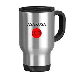 Dıythinker 368 ml Asakusa Japanes Şehir İsmi Kırmızı Güneş Bayrağı Paslanmaz Çelik Seyahat Seyahat Kulplu Kupa