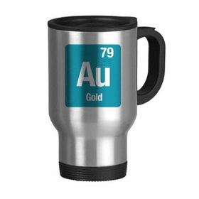 Dıythinker 368 ml Au Altın Kimyasal Element Bilim Paslanmaz Çelik Seyahat Bira Kulplu Kupa