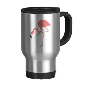 Dıythinker 368 ml Ayakta Duran Flamingo Desenli Paslanmaz Çelik Seyahat Kulplu Bira Kupa