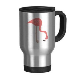 Dıythinker 368 ml Bekleyen Flamingo Desenli Paslanmaz Çelik Seyahat Kulplu Bira Kupa