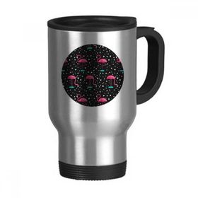 Dıythinker 368 ml Flamingo Desenli Pembe Siyah Paslanmaz Çelik Seyahat Kulplu Bira Kupa