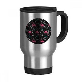 Dıythinker 368 ml Flamingo Desenli Pembe Siyah Paslanmaz Çelik Seyahat Kulplu Bira Kupa