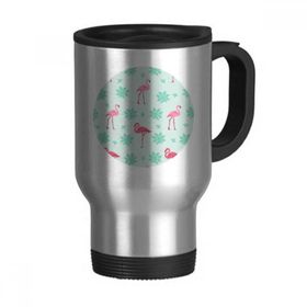 Dıythinker 368 ml Flamingo Desenli Pembe Yeşil Paslanmaz Çelik Seyahat Kulplu Bira Kupa