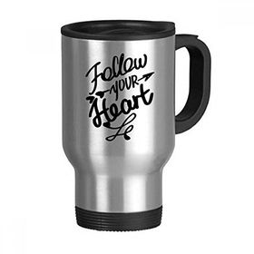 Dıythinker 368 ml Follow Your Heart Alıntı Paslanmaz Çelik Seyahat Seyahat Saplı Kupa
