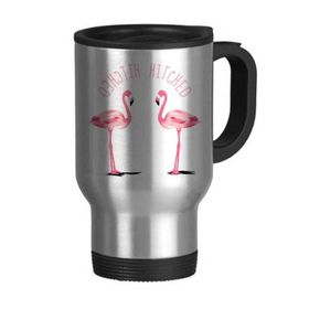 Dıythinker 368 ml Hitched Flamingo Çift Paslanmaz Çelik Seyahat Kulplu Bira Kupa