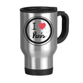 Dıythinker 368 ml I Love Paris Kelimeler Desenli Paslanmaz Çelik Seyahat Seyahat Kulplu Kupa