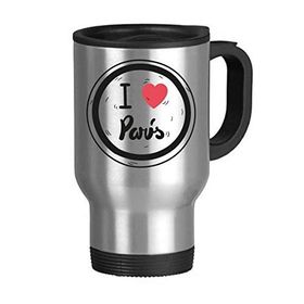 Dıythinker 368 ml I Love Paris Kelimeler Desenli Paslanmaz Çelik Seyahat Seyahat Kulplu Kupa