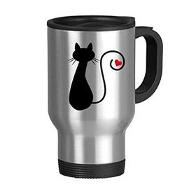 Dıythinker 368 ml Kalp Şekilli Kedi Oturur Figür Sihouette Koruyucu Hayvan Hayvan Hayvan Sevgili Paslanmaz Çelik Seyahat Seyahat Saplı Kupa