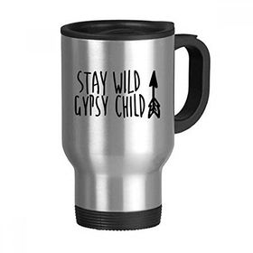 Dıythinker 368 ml Keep Wild Gypsy Çocuk Alıntı Paslanmaz Çelik Seyahat Seyahat Saplı Kupa