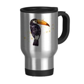Dıythinker 368 ml Ramphastos Toco Kuş Tropikal Paslanmaz Çelik Seyahat Bira Kulplu Kupa
