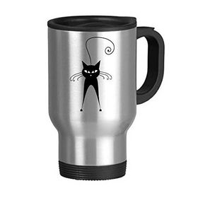 Dıythinker 368 ml Sevimli Siyah Kedi Evcil Hayvan Sevgili Hayvan Sanat Silüeti Paslanmaz Çelik Seyahat Seyahat Saplı Kupa