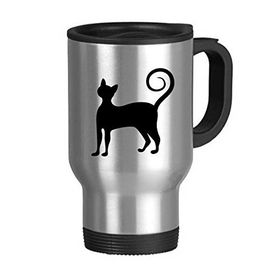 Dıythinker 368 ml Siyah Kedi Miyav Zarif Sevimli Hayvan Sanat Silüeti Paslanmaz Çelik Seyahat Seyahat Saplı Kupa