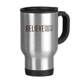 Dıythinker 368 ml Sloganı Believe That God Is Fair Paslanmaz Çelik Seyahat Seyahat Tutacaklı Kupa
