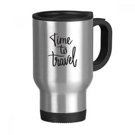 Dıythinker 368 ml Time To Travel Alıntı Paslanmaz Çelik Seyahat Seyahat Tutacaklı Kupa