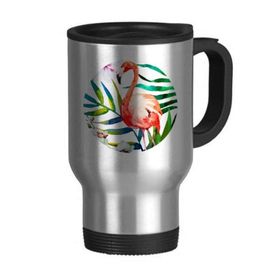 Dıythinker 368 ml Tropikal Bitkiler Flamingo Çiçekler Paslanmaz Çelik Seyahat Bira Kulplu Kupa