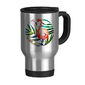 Dıythinker 368 ml Tropikal Bitkiler Flamingo Çiçekler Paslanmaz Çelik Seyahat Bira Kulplu Kupa