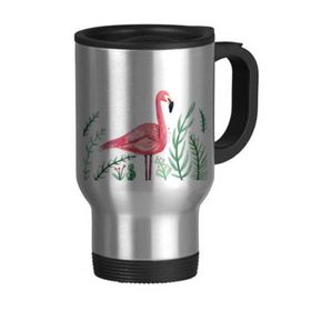 Dıythinker 368 ml Tropikal Flamingo Hayvan Bitkileri Paslanmaz Çelik Seyahat Bira Kulplu Kupa
