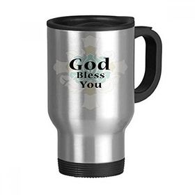 Dıythinker 378 ml God Bless You Wishes Alıntı Paslanmaz Çelik Seyahat Seyahat Saplı Kupa