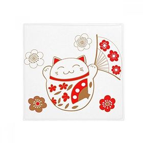 Dıythinker 60x50 cm Kare Lucky Fortune Kedi Çiçek Fan Japon Kaymaz Zemin Evcil Hayvan Matı