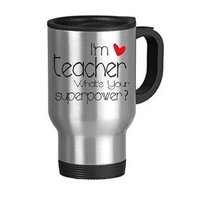 Dıythinker 623 ml Öğretmenler Günü I'm A Teacher What's Your Superpower Paslanmaz Çelik Seyahat Seyahat Kulplu Kupa