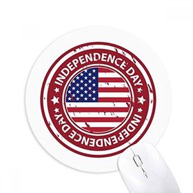 Dıythinker ABD Bağımsızlık Günü Bayrağı Kırmızı Posta İşareti Baskılı Yuvarlak Kaymaz Kauçuk Mouse Pad