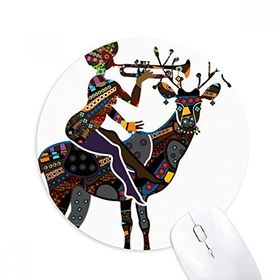 Dıythinker Afrika Aborijin Siyah Kadın Geyik Trompet Baskılı Yuvarlak Kaymaz Kauçuk Mouse Pad