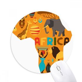 Dıythinker Afrika Haritası Fil Afrika Savana İllüstrasyon Baskılı Yuvarlak Kaymaz Kauçuk Mouse Pad