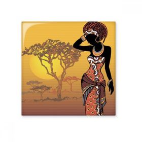 Dıythinker Afrika Savana Siyah Kadın Aborijin Elbiseleri Seramik Bisque Fayans 10x10 cm Seramik Karo